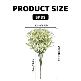 6Pcs Artificial Flowers,White Faux Fake Flower Bouquet Decoration,DIY Small Dried Centerpiece,Home Easter Realistic Plants Vase Artificiale Bouquets Wreath,for Gypsophila Wedding Crafting Decorations