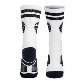 ChalkTalkSPORTS Volleyball Performance Crew Socks - Classic Ball - White & Black - Volleyball Mid-Calf Socks - Youth