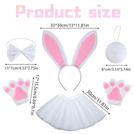 6 Pcs Easter Bunny Costume Set, Bunny Costume kids, Rabbit Cosplay with Rabbit Ears Headband Tail Bow Tie Skirt Gloves Socks Bunny Fancy Dress Outfit, Rabbit Ears Costume For Easter Party Supplies