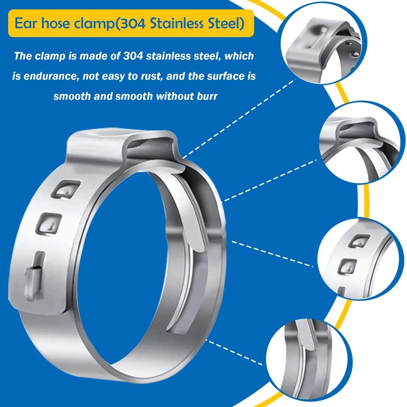 Seept 405Pcs 15-Sizes 304 Stainless Steel Single Ear Hose Clamps