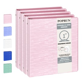 POPRUN 3 Ring Binder 1 Inch, PVC-Free, Holds 175 Sheets of 8.5 x 11 Paper, Extra Durable Organizer with 2 Pockets for School & Office, Heavy-Duty, 4 Pack, Pink