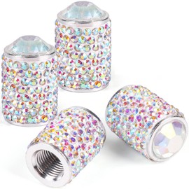ToBeQueen Bling Colorful Tire Valve Caps, 4 Pack Handmade Crystal Rhinestone Color Bling Tire Caps Universal Dustproof Colorful Bling Car Accessories for Car/SUV/Motorcycle/Bike(AB Color)