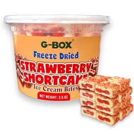 G-BOX Freeze Dried Ice Cream| Crunch Strawberry Shortcake Ice Cream Bites - Perfect for Camping, Outdoor, and Party - Air-tight Sealed in a Deli Container - Size: 3.5oz