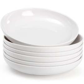 Fasmov Melamine Pasta Bowls, 6 Pack 9 inches 30 Oz Large Salad Serving Bowls, Shallow Salad Bowls, Plastic Dinner Deep Plates, Dishwasher Safe, White