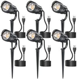 HIBOITEC 12W Spot Lights Outdoor 120V Landscape Lighting Waterproof Spotlight with 4.9ft 3-Plug LED Plug in Landscape Lights for Yard Gardern Decorations 2700K 6Pack