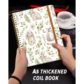 ZHIZHEND Ruled Spiral Writing Notebook,A5 Hardcover Lined College Journal for Women,Strong Twin-Wire Binding with Premium Paper,8.4" X 6",Perfect for School,Office,Home(Cute White Rabbits)