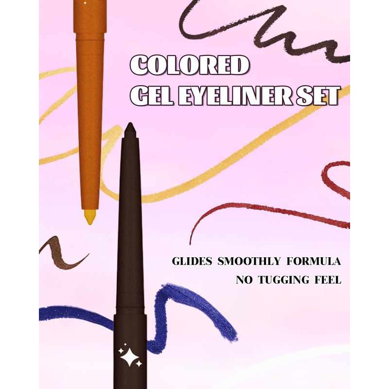 Purple Eyeliner Pencil Set, Matte&Glitter Gel Eyeliner Pencil for Halloween