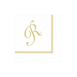 Caspari Hemstitch Paper Cocktail Napkins Letter R, 40 Napkins Included