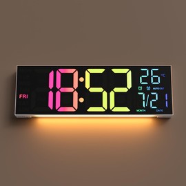 YISILE Digital Wall Clock Large Display, 16.2" Large Digital Wall Clock with RGB Color Changing Remote Control, Automatic Brightness Dimmer with Night Lights, Auto DST, Date Week（White）
