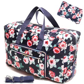 Large Foldable Travel Duffel Bag, Sports Tote Gym Bag For Women with Trolley Sleeve Weekender Overnight Carry On Checked Luggage Bag Hospital Bag Tote Shoulder Handbag Bag (flower rose)