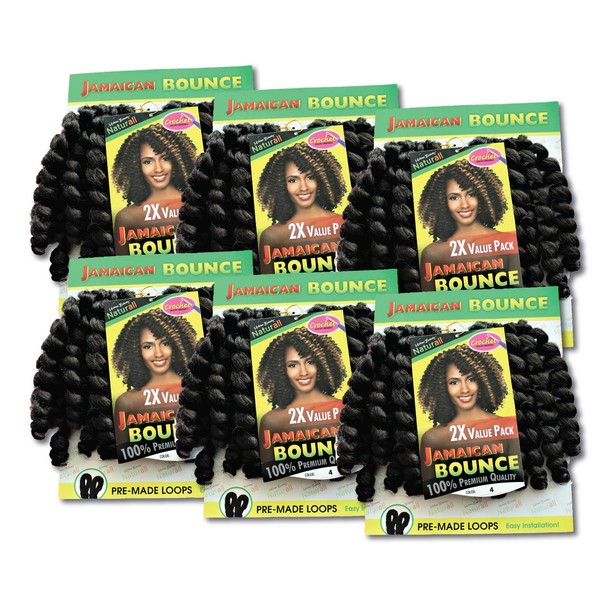 Jamaican Bounce 100% Premium Quality - 2X Value Pack - Crochet Braidable - Pre-Made Loops - Easy Installation (6Pack, 4)