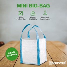 Safetytex Mini Big-Bag White 40 x 40 x 45 cm - Load Capacity 300 kg - Disposal Bags for Waste, Building Materials and Bulk Goods - Bulk Container - BigBag - Big Pack - Transport Bag (Pack of 10)