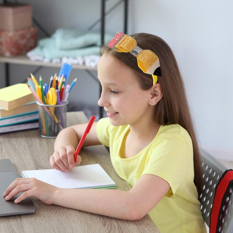 Back to School Yellow Glitter Pencil Headband