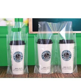 Milk Tea Bags Juice Bags 50 Pcs for 2 Cups Beverage Bags Take Out 16*28cm Retail Store Package Coffee Milk Tea Cola Transparent Bag Plastic Packaging Bag Waterproof Disposable