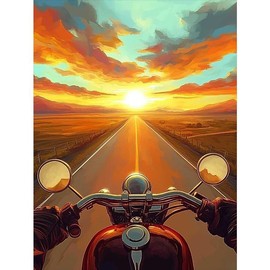 Sunset Motorcycle Diamond Painting Kits for Adults, Interesting Motorcycle 5D DIY Diamond Art Kits Full Drill Diamond for Gift Wall Decor Gem Arts - Color: Sunset Motorcycle B, Size: 12x16
