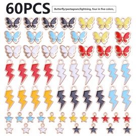 60pcs 5 Colors Enamel Alloy Pendants Charms Butterfly Flash Star Shape Pendant Charms Jewelry Enamel Charms for DIY Earrings Necklace Bracelet Crafts Making