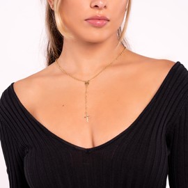 Barzel 18K Gold Plated Virgin Mary Rosary Bead Cross Necklace - Made In Brazil (24 Inches)