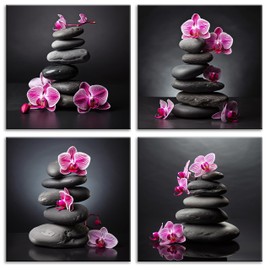 NAN Wind Zen Wall Art Purple Orchids and Zen Stones D cor Orchid Canvas Wall Art Flowers Spa Pictures Artwork Stretched and Framed Floral Wall Art Ready to Hang for Bedrooms Living Rooms Dining Areas
