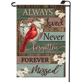 Memorial Day Cardinal Garden Flag 12x18 Inch Double Sided for Outside Always Loved Never Forgotten Forever Missed Gravesite Saying Yard Outdoor Flag MD01