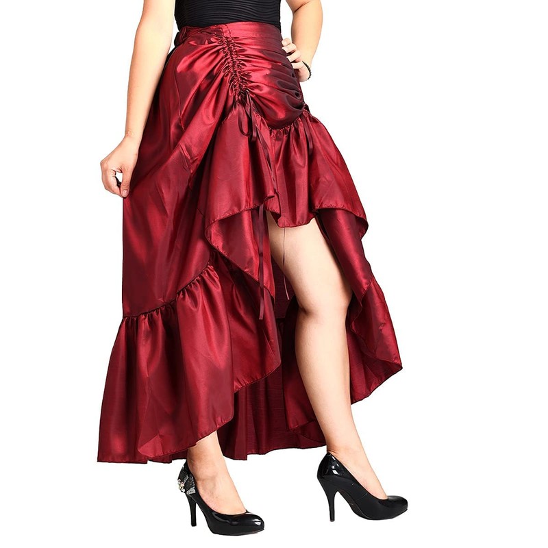 COSDREAMER Women's High Low Drawstring Skirt, Punk Skirt, High Waist