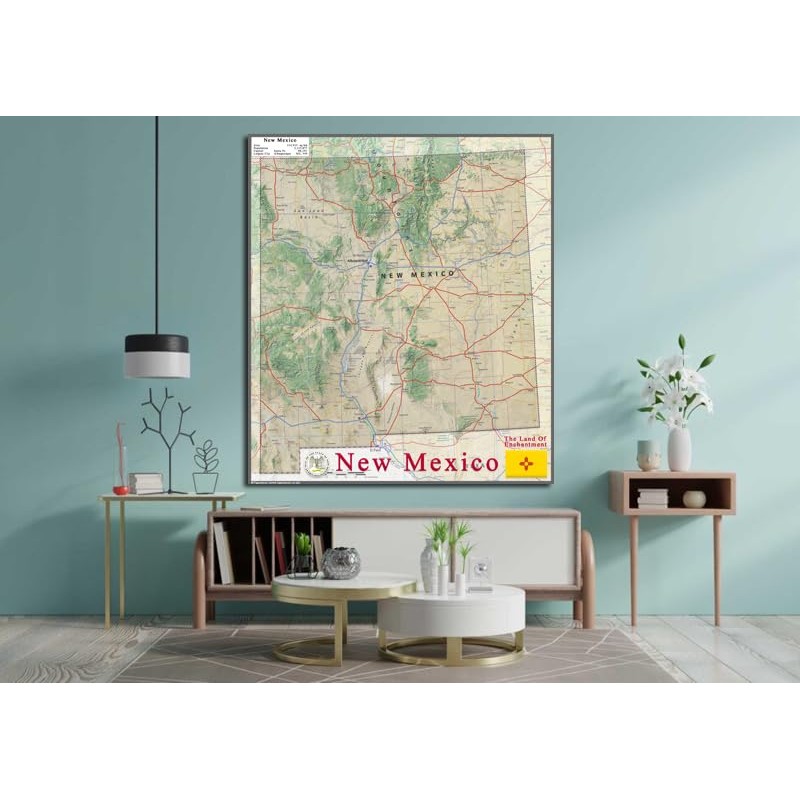 New Mexico State Physical Map - 16.5 x 20 Inches