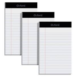 Oxford 5 x 8 Inch Legal Pads, 3 Pack, Narrow Ruled on Both Sides, White Lined Paper, 50 Perforated Sheets Per Writing Pad, Proudly Made in the USA (1017034)