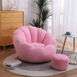HWOEK Bean Bag Chair Cover +Footstool Cover Petal-Shaped (No Beans) Sofa Lazy Sack for Kids, Adults, Couples - Bean Bag Chair,Pink,XL