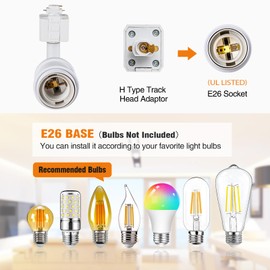 Hiiglxii E26 Track Light Heads H Type Track Lighting Heads Direction Adjustable LED Track Lights Fixture Dimmable for Kitchen, Retro Vintage Style, Bulbs Not Included - Pack of 4 (White)