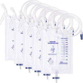 5 Pack Urine Collection Bag with 48-Inch Drainage Tube, 2000ml Capacity, Leak-Resistant with Cross-Shaped Valve and Hanging Strap, Soft PVC Material, Easy to Use