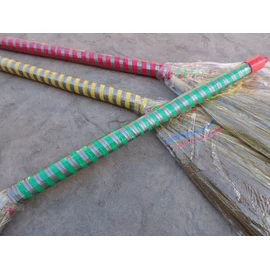 lot of 3 pieces Vietnamese soft fan straw broom with plastic wrap straw handle (chổi lúa) 40 inch and a free yellow plastic tube handle broom