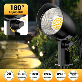 MEIKEE 20 W Garden Lighting Warm White 2700 K Garden Lamp IP66 Waterproof Super Bright Garden Spotlight with Ground Spike Garden Light Ideal for Outdoors, Garden, Patio, Tree, Paths, Pack of 2 without