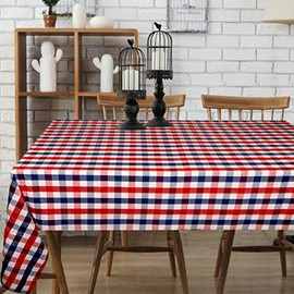 Urban Villa Mantel a cuadros de búfalo, mantel de mesa para cocina, comedor, 100% algodón, ideal para fiestas, bodas, día festivo, cenas, rojo/azul/blanco, rectangular, 52 x 70 pulgadas, 4 – 6 asientos