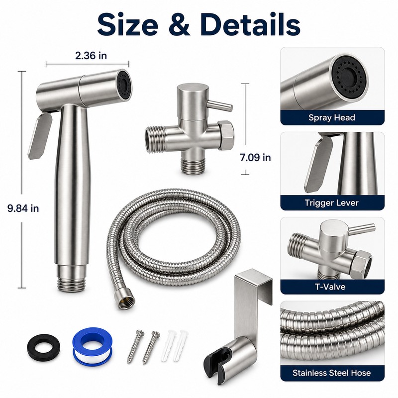 Handheld Toilet Bidet Sprayer Set for Bathroom - Stainless Steel