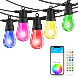 CHARKEE 48ft RGB+IC Outdoor String Lights, APP & Remote Control, 100 Lumen Total Brightness, IP65 Waterproof, Color Changing LED Lights for Patio, Garden, Party
