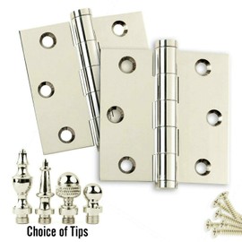 Embassy Door Hinge Solid Brass - 3 x 3 Inch, Heavy Duty, Polished Nickel, Rust Resistant Pin, Architectural Designer Grade, Home Improvement, 2 Pack