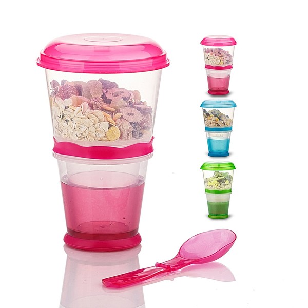 Cereal On The Go, Cup Container Breakfast Drink Milk Cups Portable Yogurt and Travel To-Go Food Containers Storage With Spoon(Red)
