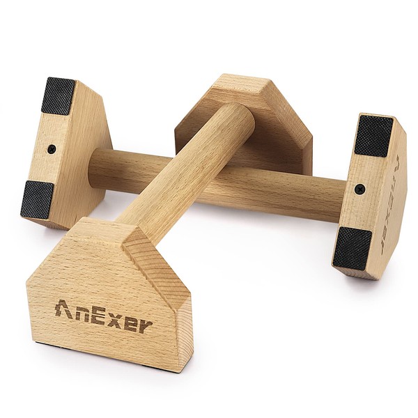 AnExer Push-up Handles, 2 Wooden Parallettes Handstand Handles for Calisthenics,