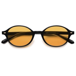 SOJOS Trendy Oval Polarized Sunglasses for Women Men, Chic Small Slim Narrow Round Womens Mens Sunnies SJ2611, Shiny Black/Yellow Tint