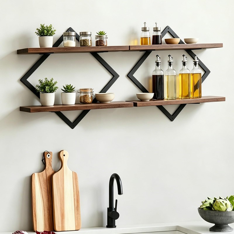 Geometric Floating Shelves Set of 2 Wood Wall Mounted Display