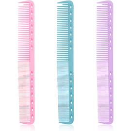 3-Piece Carbon Fiber Salon Hairdressing Comb Set for Men and Women - Fine Cutting Comb (Pink, Blue, Purple)