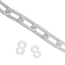 HATOOLHA® Plastic Link Chain, Plastic Safety Chain Barrier Road Warning Block Traffic Lock Chain with 2 S-Hooks (5m, White)