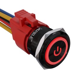 APIELE 22mm Latching Push Button Switch 12V 10A Power Symbol Ring Led Car Metal with Socket Plug 1NO1NC DPST ON/Off 0.87" 1 Pack(Black Shell, Red)