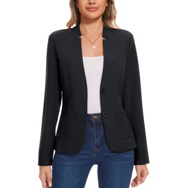 MINTLIMIT Women's Casual Blazer 2-Button Closure Patch Pockets Notch Collarless Cotton & Tencel Fabric Ideal for Work & Dressy Casual Days (Black XXL)