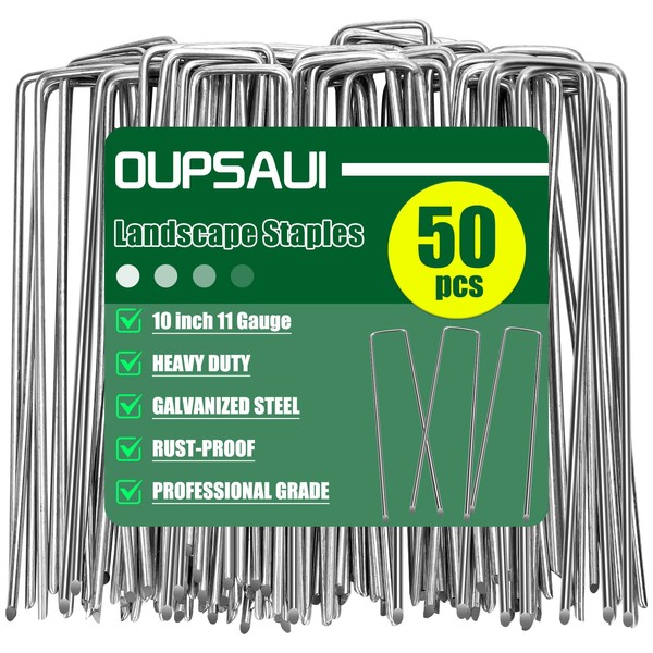 OUPSAUI 10 Inch 11 Gauge Galvanized Landscape Staples Stakes for