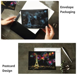Magic Scratch Art Paper(7.9"x5.5"), Rainbow Landscape Engraving Art Mini Scratchboard Pads for Adults & Kids, Craft Set: 12 Sheets Scratch Postcard Cards & Drawing Pens, Brush (City Living)