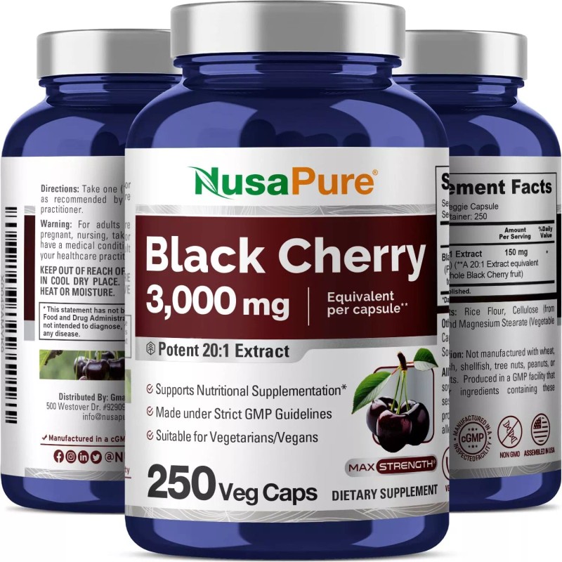 NusaPure Black Cherry Extract 3,000mg 250 Veggie Capsules Non-GMO