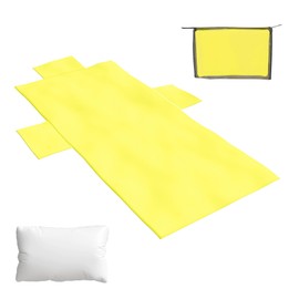 ICE TOYS Beach Towel 190 x 80 cm with 2 Pockets 40 x 20 cm with Cushion 40 x 30 cm with Storage Bag, Practical and Comfortable for Beach and Travel (Yellow)