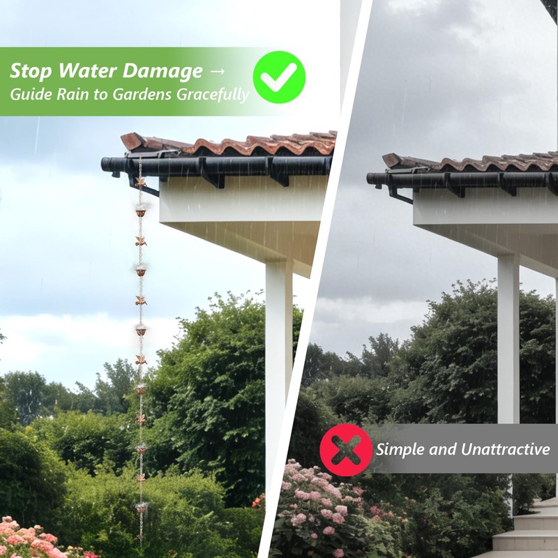 Joyzan Rain Chains for Gutters Outside, 8.5FT Adjustable Rain Catcher