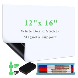Qiytecno White Board Sticker Adhesive Backing, 12" x 16" Magnetic Dry Erase Board Contact Paper Stick on Wall, Whiteboard Sheet for Teacher Kids Classroom, Include Markers, Eraser with Magnet