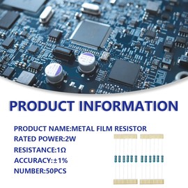 Innfeeltech 2 W 1% Tolerance 1 Ohm Metal Film Resistor for DIY Project and Experiments, 50 Pieces